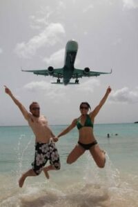My girlfriend and me in St. Martin on Maho Beach